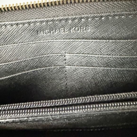 Michael Kors Long Black Saffiano Leather Continental Zip Around Wallet - Picture 7 of 11